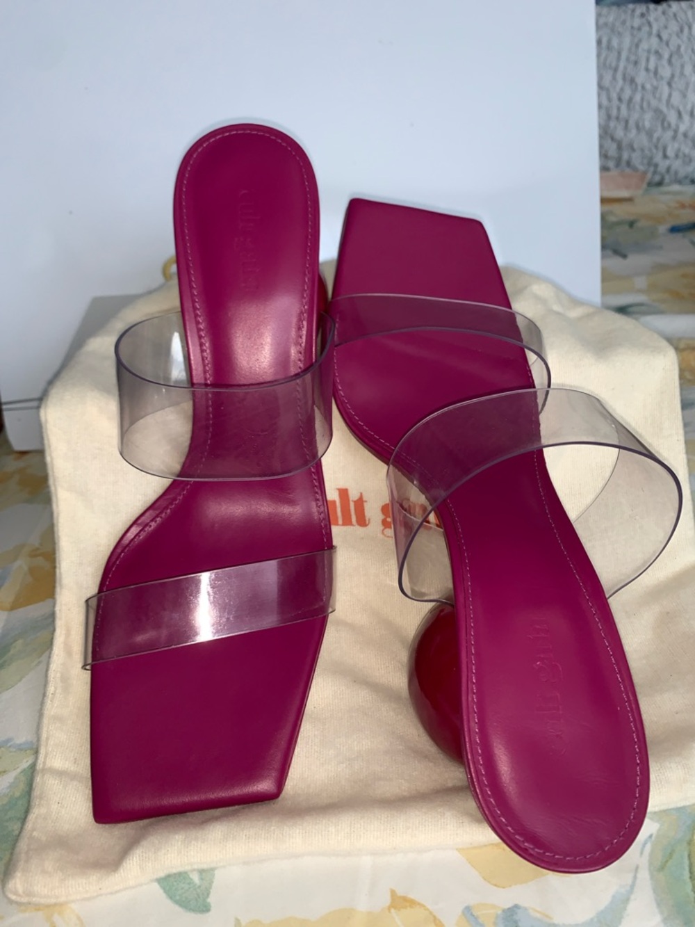 cult gaia fuchsia spherical-heel mules